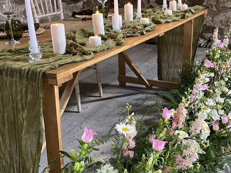 Olive Soft Muslin Table Runner 3m