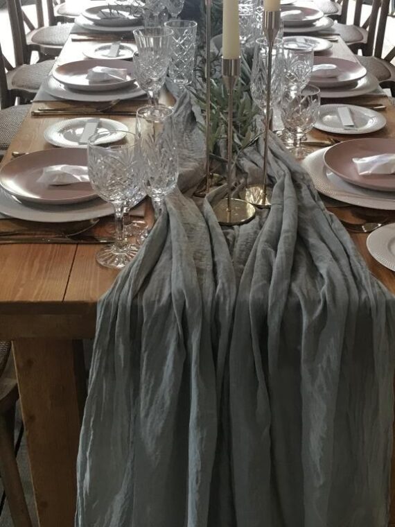 Pebble Grey Cotton Muslin Table Runner 3m