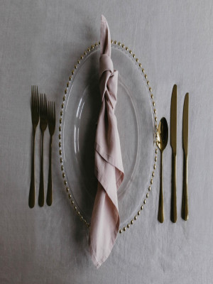 Accents One - Gold Bead Glass Charger Plate & Six piece Gold Cutlery