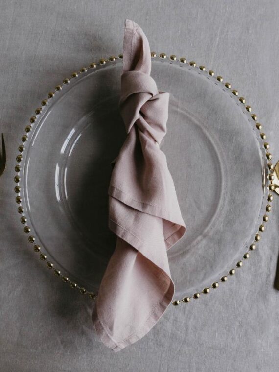 Accents One - Gold Bead Glass Charger Plate & Six piece Gold Cutlery